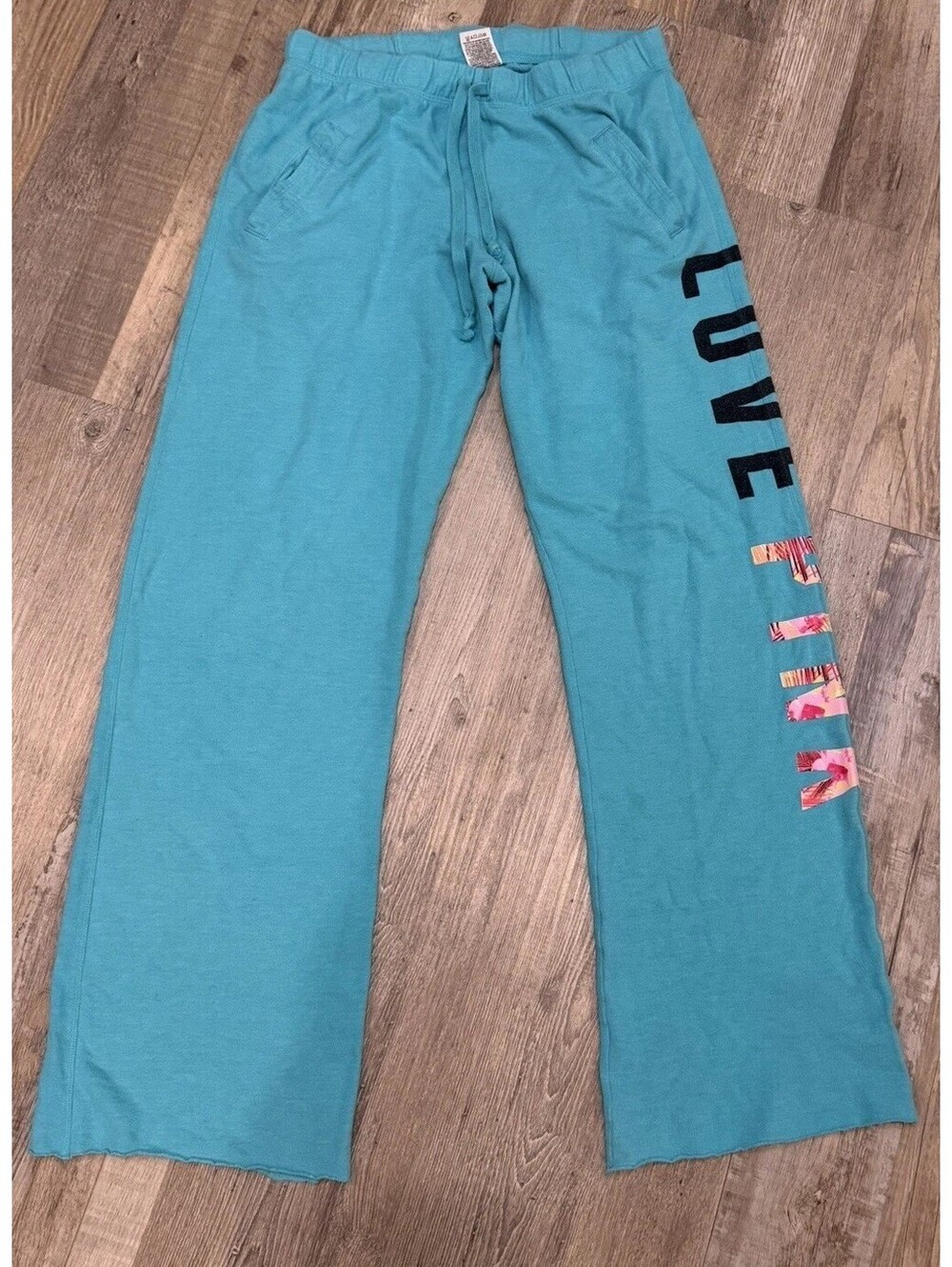 Victorias Secret PINK Y2K Teal Blue Drawstring Velour Sweatpants Preppy